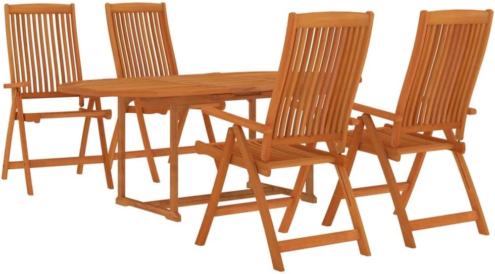 Solid Eucalyptus Outdoor Dining Set | Elegant Extendable Table & Reclining Chairs