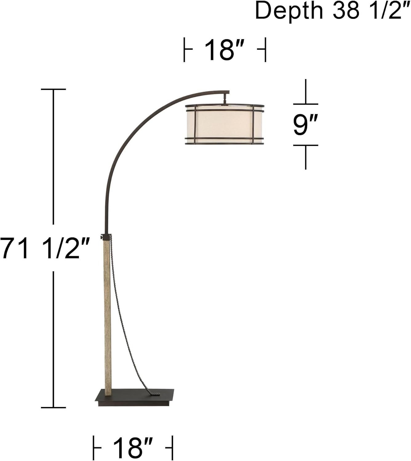 Farmhouse Arc Floor Lamp Industrial Style Standing Light with Fabric Shade
