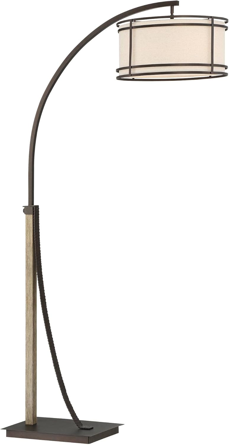 Farmhouse Arc Floor Lamp Industrial Style Standing Light with Fabric Shade