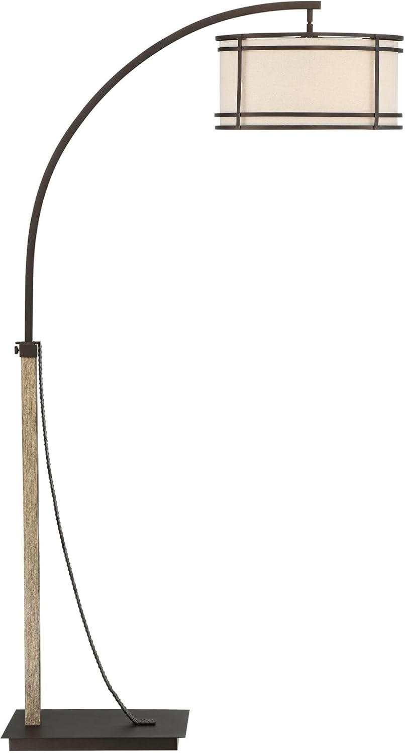 Farmhouse Arc Floor Lamp Industrial Style Standing Light with Fabric Shade