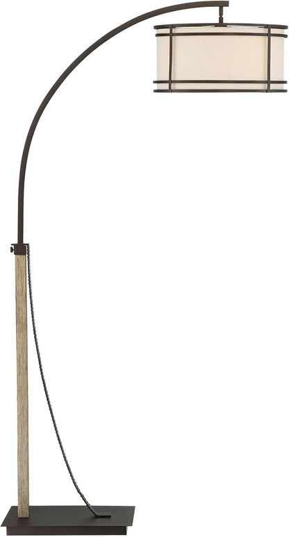 Farmhouse Arc Floor Lamp Industrial Style Standing Light with Fabric Shade