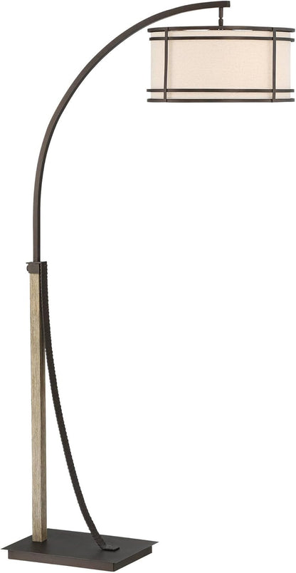 Farmhouse Arc Floor Lamp Industrial Style Standing Light with Fabric Shade