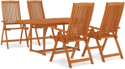 Solid Eucalyptus Outdoor Dining Set | Elegant Extendable Table & Reclining Chairs
