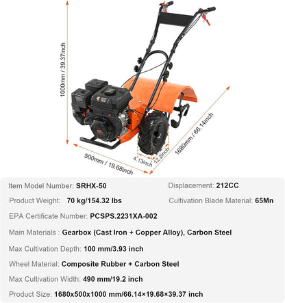4-Stroke Gas Powered Tiller Cultivator | Heavy-Duty Garden Soil Cultivation Tool