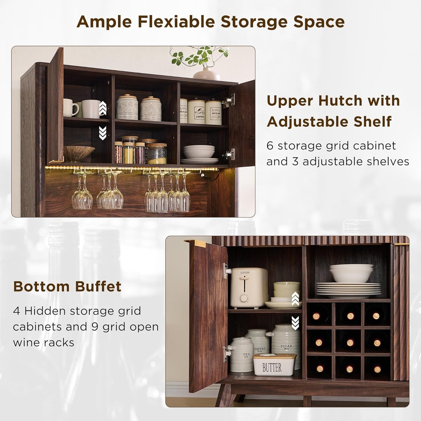 Modern Fluted Bar Cabinet with LED Lights | Elevate Your Home in Style