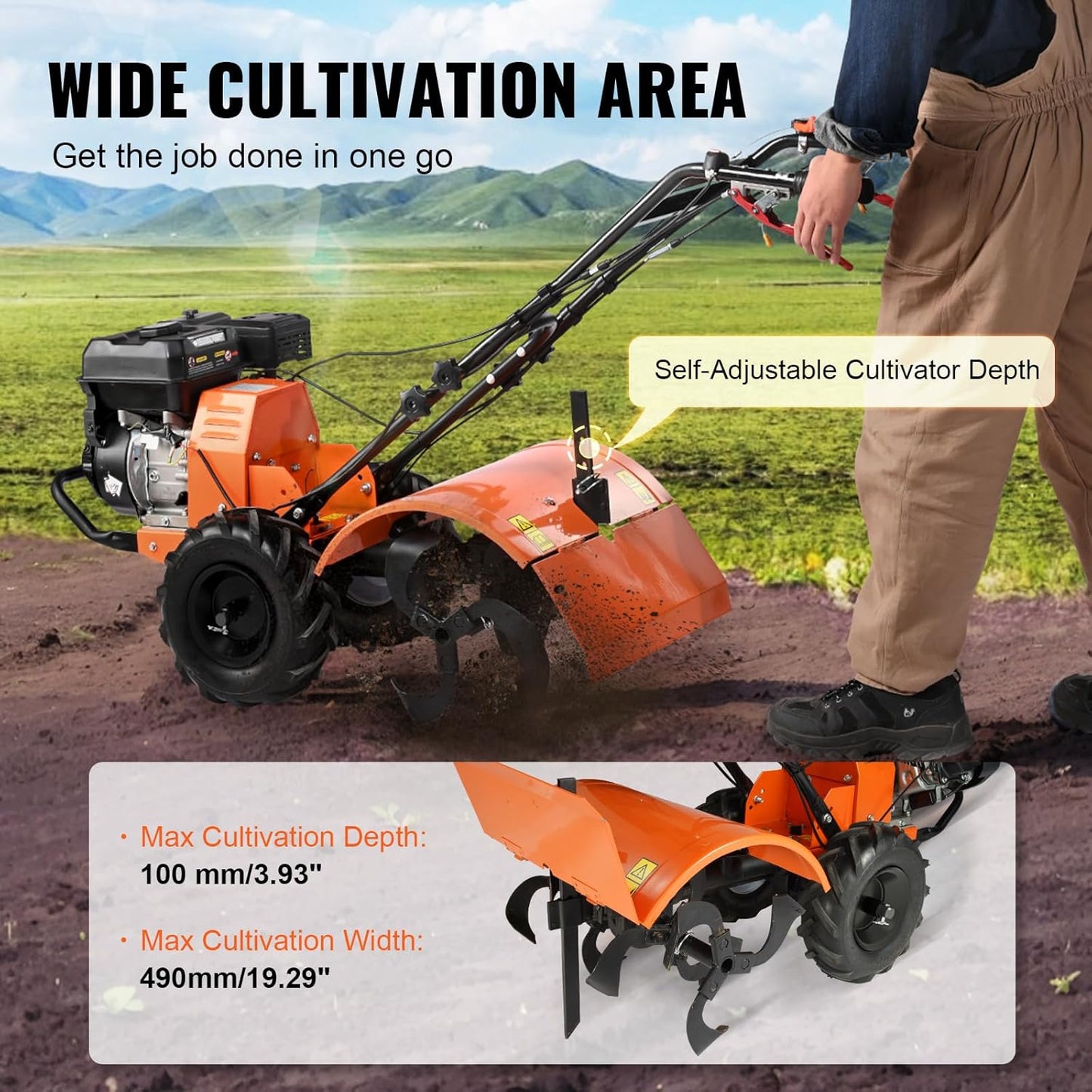 4-Stroke Gas Powered Tiller Cultivator | Heavy-Duty Garden Soil Cultivation Tool