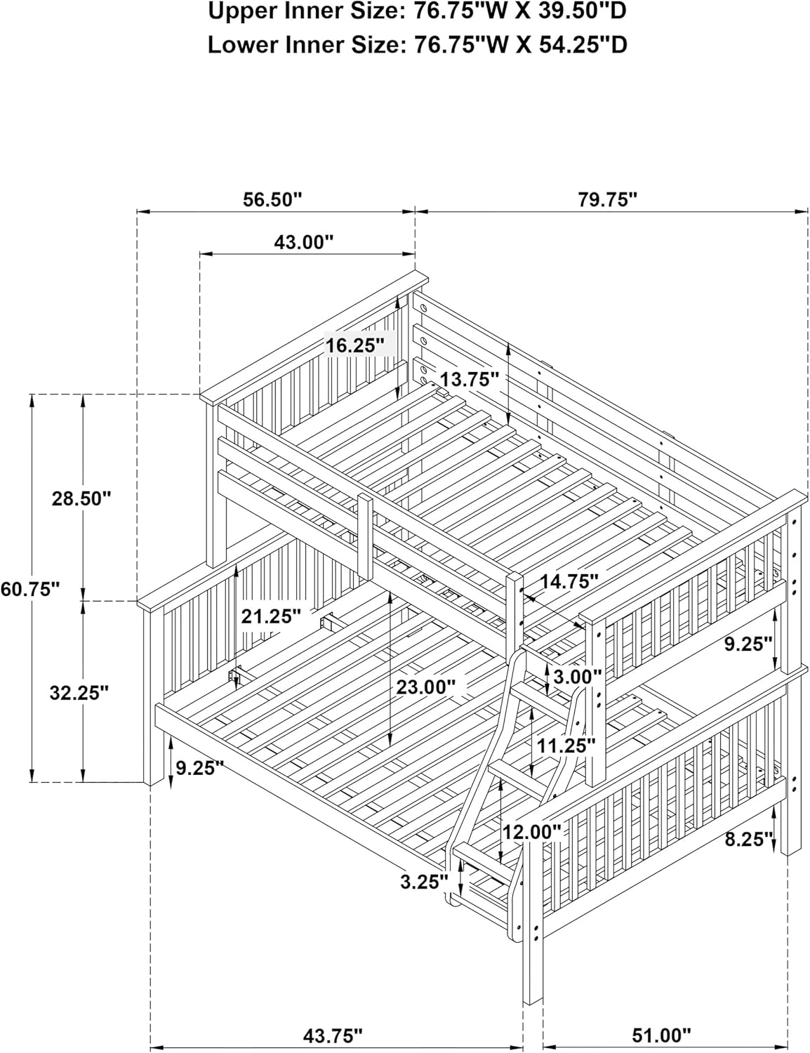 Twin Over Full Bunk Bed Space-Saving Modern Wood Frame