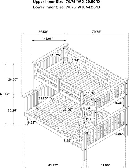 Twin Over Full Bunk Bed Space-Saving Modern Wood Frame