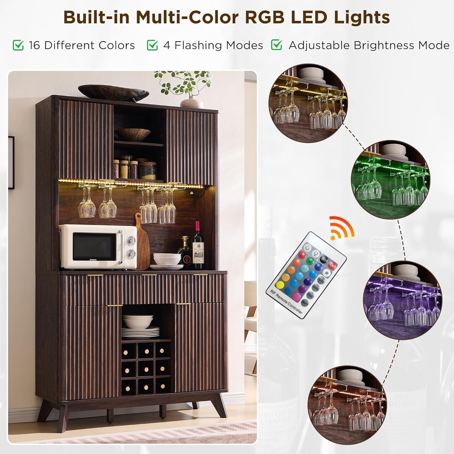 Modern Fluted Bar Cabinet with LED Lights | Elevate Your Home in Style