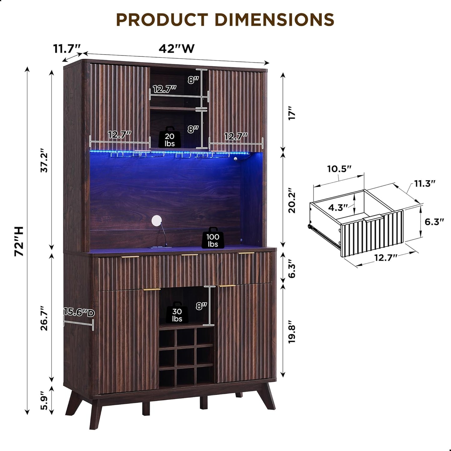 Modern Fluted Bar Cabinet with LED Lights | Elevate Your Home in Style