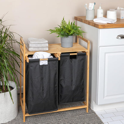 Natural Bamboo Double Hamper Organizer