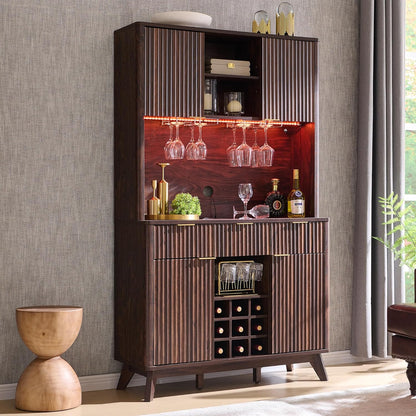 Modern Fluted Bar Cabinet with LED Lights | Elevate Your Home in Style
